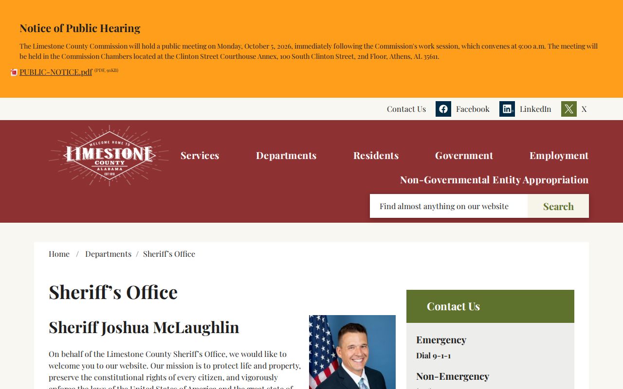 Official Limestone County Sheriff's Office department page