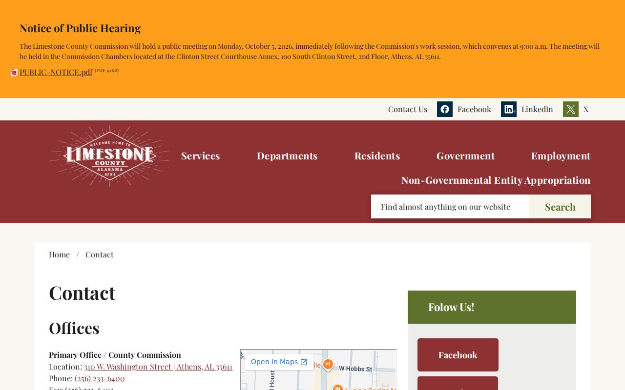 Limestone County official contact directory for records routing