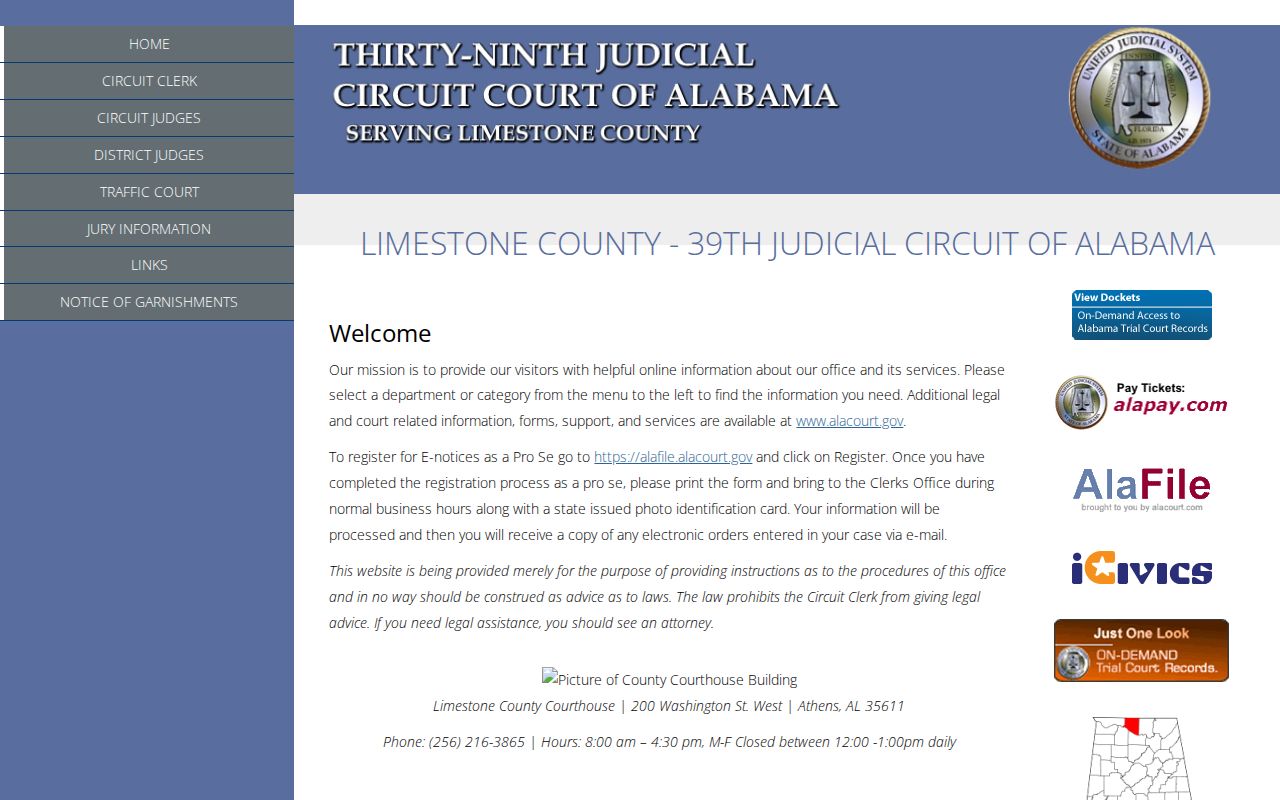 Official Limestone County courthouse and court information page