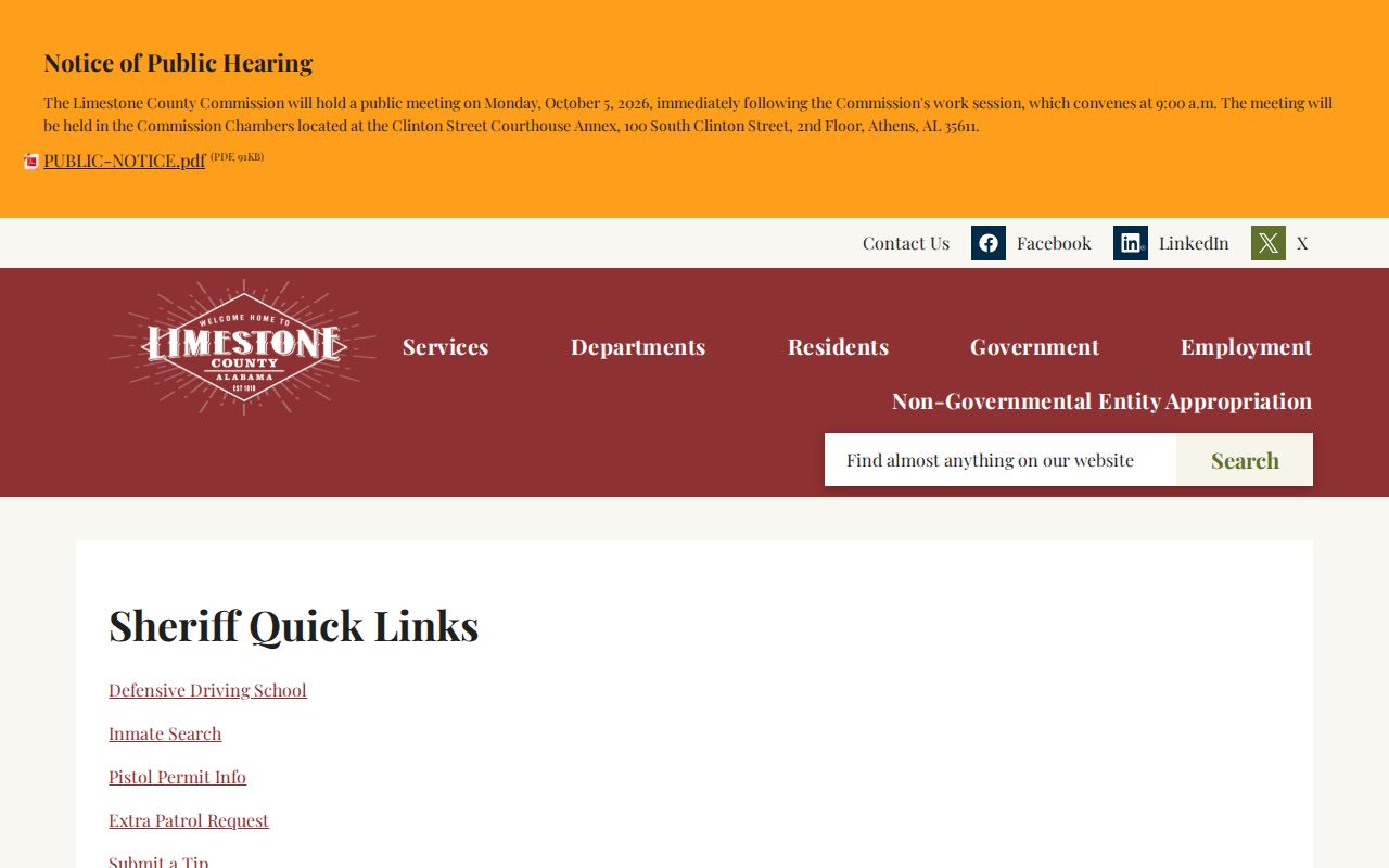 Limestone County Sheriff official quick links page